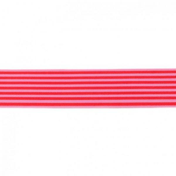 Gummiband Mini Streifen Pink-Rot Breite 4 cm